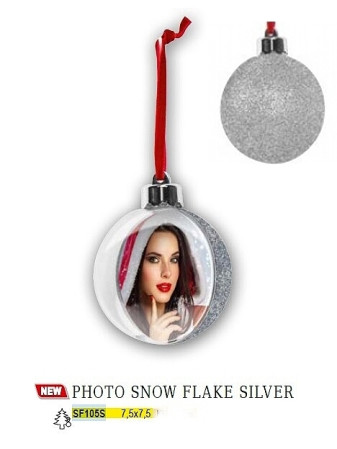 detail FOTODÁREK: VÁNOČNÍ OZDOBA STŘÍBRNÁ na fotografii, průměr 7,5 cm