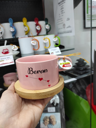 detail Fotohrnek MAKRONKA s bambusovým podšálkem RŮŽOVÁ