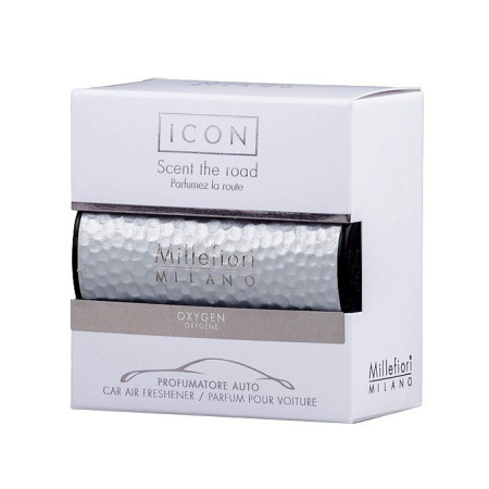 detail Millefiori Icon OXYGEN vůně do auta Metal Shades stříbrná