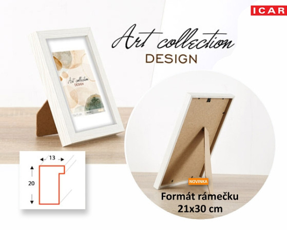 detail Dřevěný MDF rámeček 21x30cm Icar IDEA M3 přírodní bílá, výplň plastové sklo