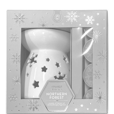 detail Aromalampa v dárkové sady s vosky Northern Forest