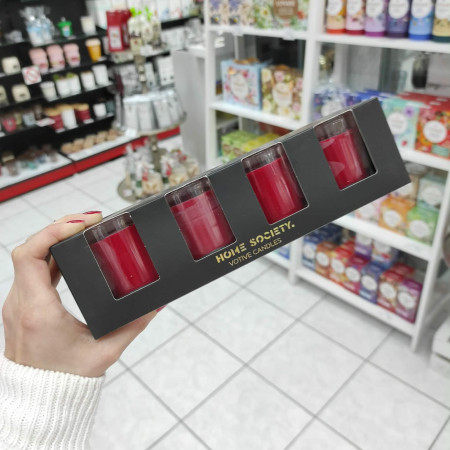 detail Home Society Collection Sada 4x votivní svíčka ve skle, Red