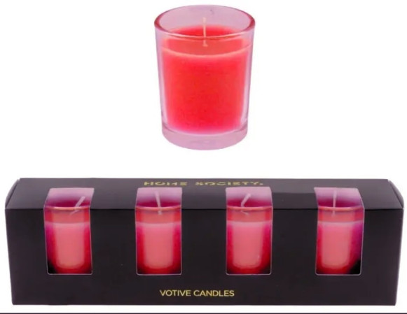 detail Home Society Collection Sada 4x votivní svíčka ve skle, Red