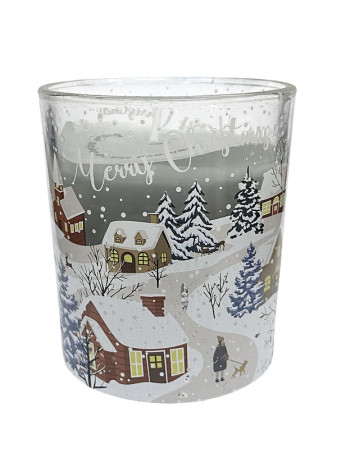 detail Vánoční svíčka ve skle Merry Christmas, 8x7cm