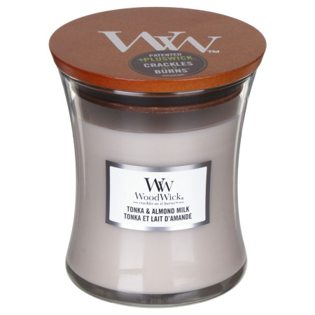 detail Vonná svíčka WoodWick TONKA & ALMOND MILK, střední 275g