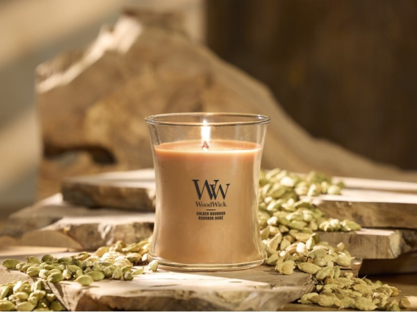 detail Vonná svíčka WoodWick GOLDEN BOURBON, střední 275g