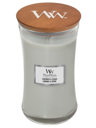 detail Vonná svíčka WoodWick LAVENDER & CEDAR velká 609 g
