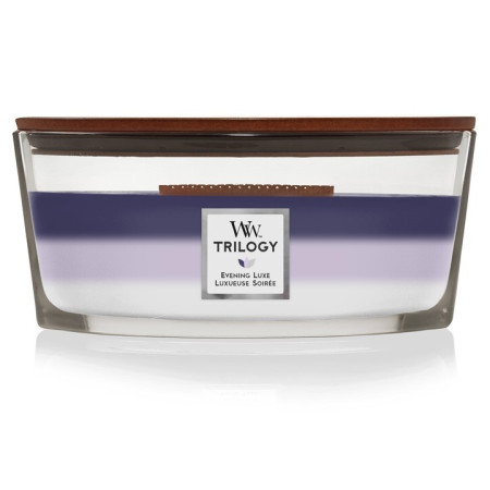 detail Vonná svíčka WoodWick Trilogy EVENING LUXE, široký knot 453 g