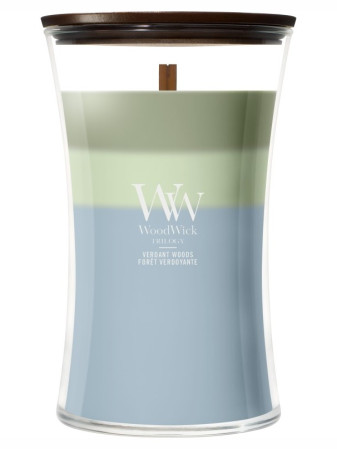 detail Vonná svíčka WoodWick Trilogy Verdant Woods, velká 609 g
