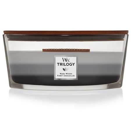 detail Vonná svíčka WoodWick Trilogy Warm Woods, široký knot 453,6 g