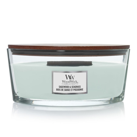 detail Vonná svíčka WoodWick SAGEWOOD & SEAGRASS, široký knot 453,6 g