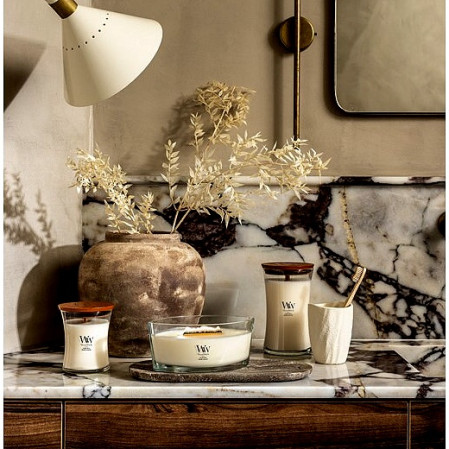 detail Vonná svíčka WoodWick SOLAR HAZE, široký knot 453g