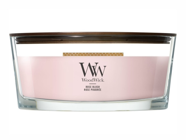 detail Vonná svíčka WoodWick ROSE BLUSH, široký knot 453g