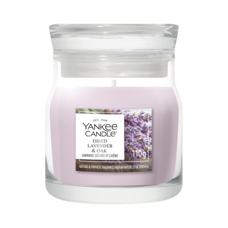 detail Yankee Candle DRIED LAVENDER & OAK, signature malá svíčka 110g