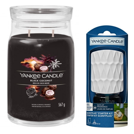detail Yankee Candle SET Black Coconut 567g a vůně do zásuvky Clean Cotton