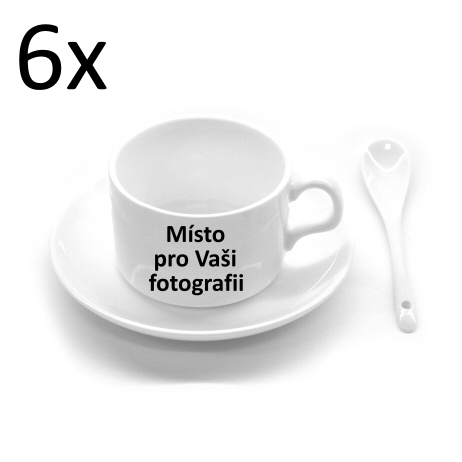 Set 6 ks Fotohrneček s podšálkem a keramickou lžičkou