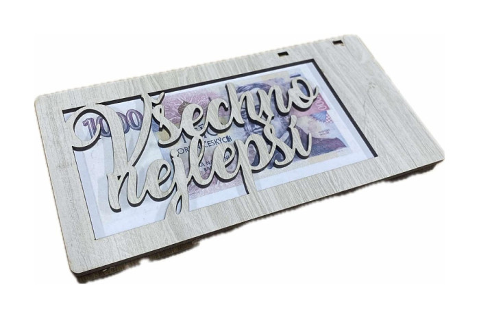 detail Dřevěná kapsa na peníze - VŠECHNO NEJLEPŠÍ, šedý melír