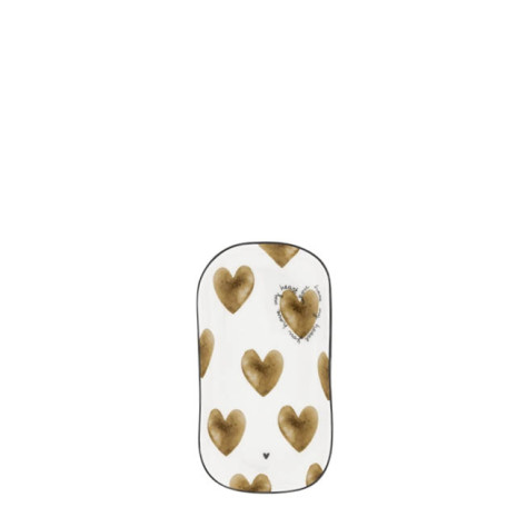 Bastion Collections Oválný talířek XS White/Brown Hearts, 15,5x8,5x2cm