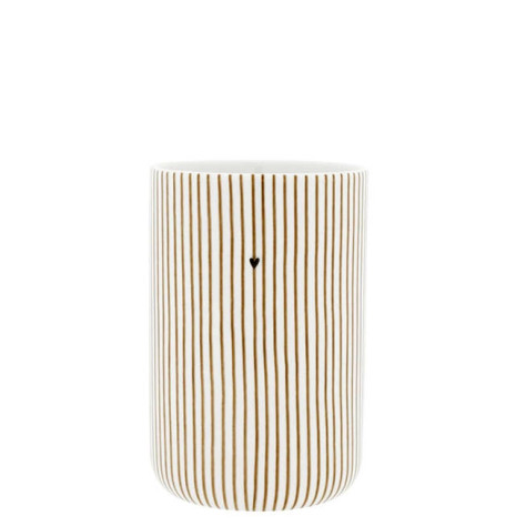 Bastion Collections Untensil Jar White/Brown Stripes, 11x16,5cm