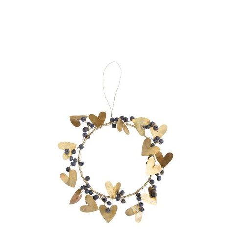 Bastion Collections Wreath small with hearts brass antique, 13 cm