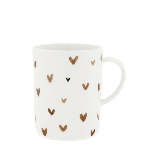 Bastion Collections Hrnek vysoký White with Brown Hearts, 440ml