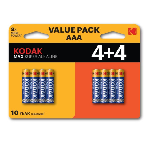 Baterie Kodak MAX super alkaline 8x AAA, 1,5V