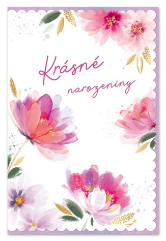 Ditipo Blahopřání K - Krásné narozeniny (růžové květy)