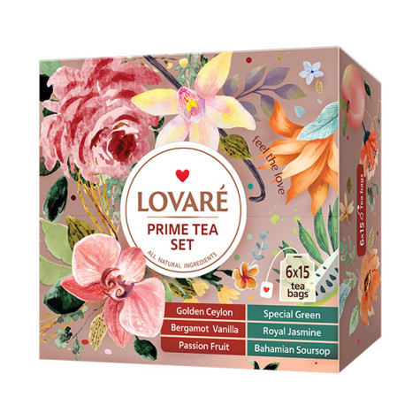 LOVARÉ 6x 15 sáčků - PRIME TEA SET, směs černých a zelený čajů