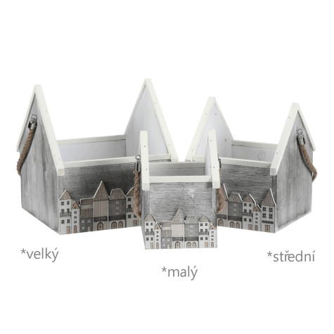 Obal na květiny malý - domečky šedé
