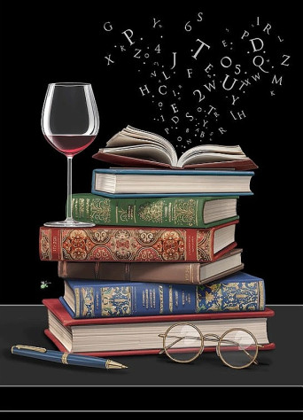 Luxusní přání M187 BUG ART - WINE AND BOOKS