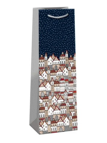 Argus Dárková taška na láhev - Domečky, 13x37,5x11cm