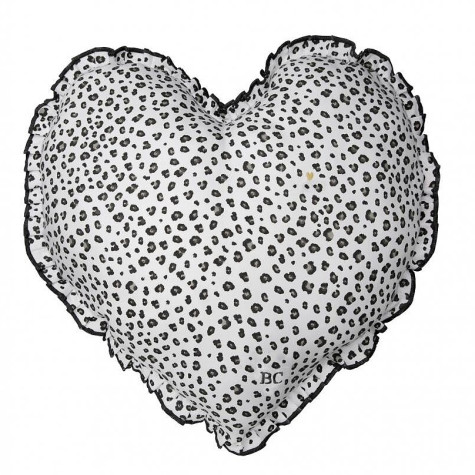 Bastion Collections Polštář SRDCE - LEOPARD, 50x51cm, white chambray