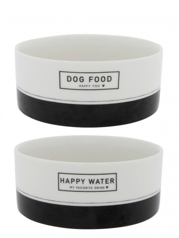 Bastion Collections 2x Miska DOG FOOD/WATER in black, 16x6,5cm