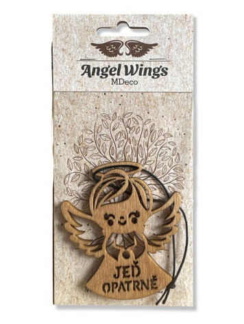 Dřevěná vůně do auta Angel Wings - JEĎ OPATRNĚ, anděl