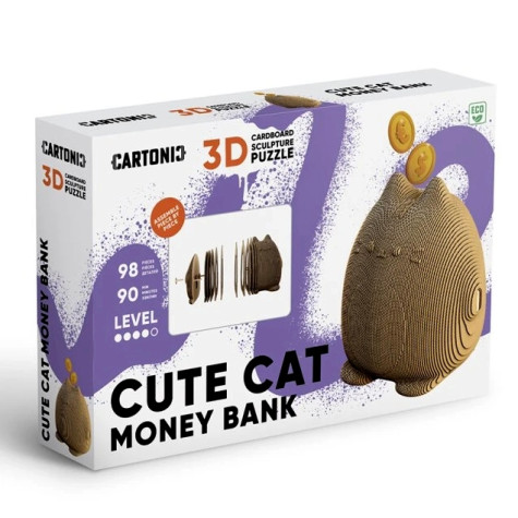 Cartonic 3D PUZZLE - CUTE CAT pokladnička, 98 dílků, LEVEL4