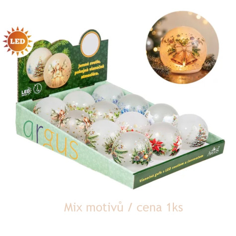 Argus Vánoční dekorace s LED světlem koule MIX / cena 1ks