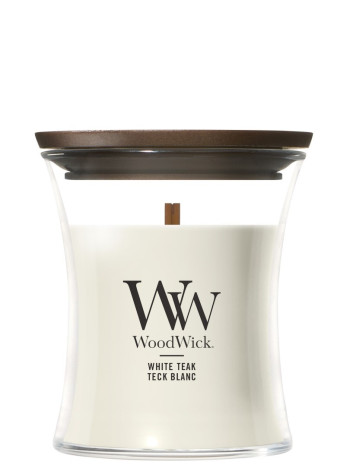 Vonná svíčka WoodWick White Teak, malá 85g