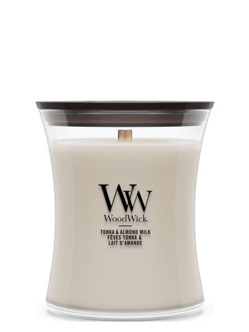 Vonná svíčka WoodWick Tonka & Almond Milk, střední 275 g