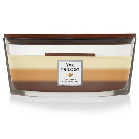 Vonná svíčka WoodWick Trilogy Café Sweets, široký knot 453,6 g