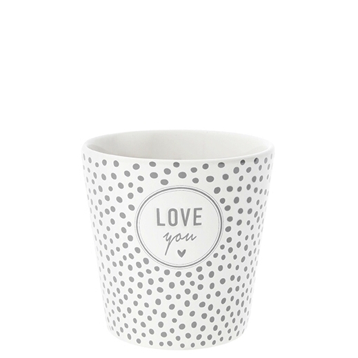 detail Bastion Collections Kelímek DOTS LOVE YOU in grey 8x9cm