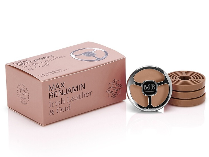 detail Max Benjamin Vůně do auta GIFT SET 1+4, IRISH LEATHER & OUD