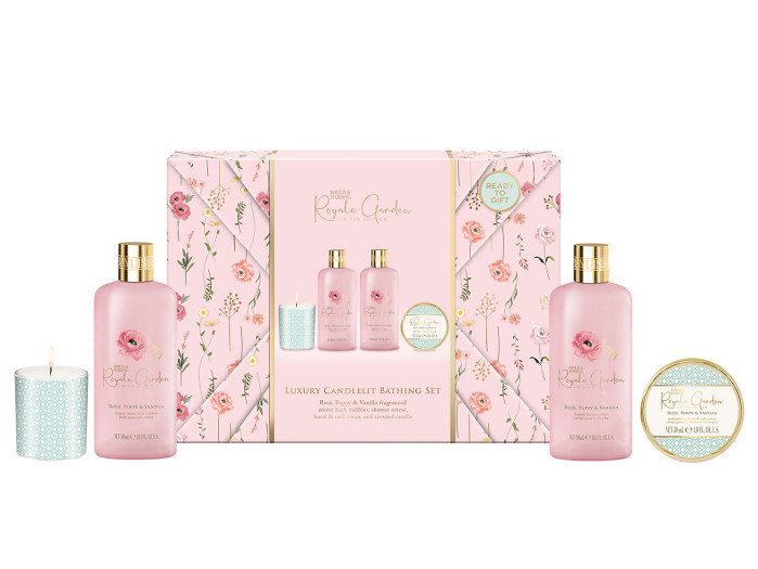 detail Baylis&Harding Rose, Poppy & Vanilla Sada péče o tělo se svíčkou, 4dílná