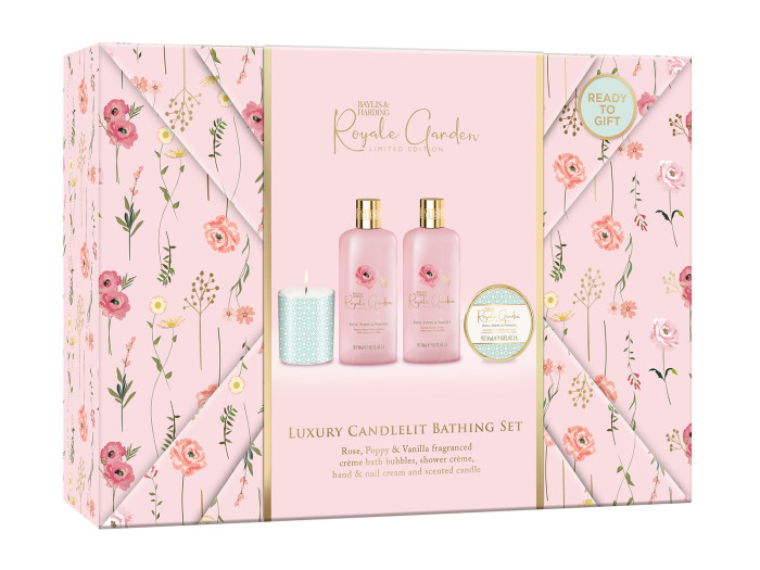 detail Baylis&Harding Rose, Poppy & Vanilla Sada péče o tělo se svíčkou, 4dílná