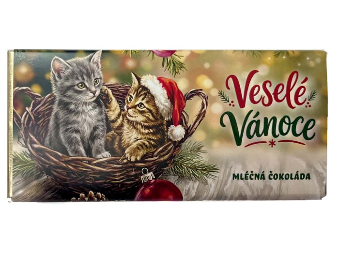 detail Vánoční mléčná čokoláda s koťaty 100g , Veselé Vánoce