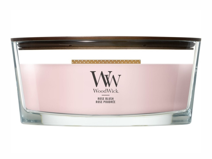 detail Vonná svíčka WoodWick ROSE BLUSH, široký knot 453g