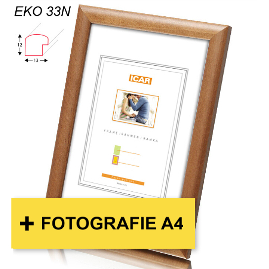 detail Rám dřevěný Icar EKO 33N 21x30cm, středně hnědý + fotografie A4
