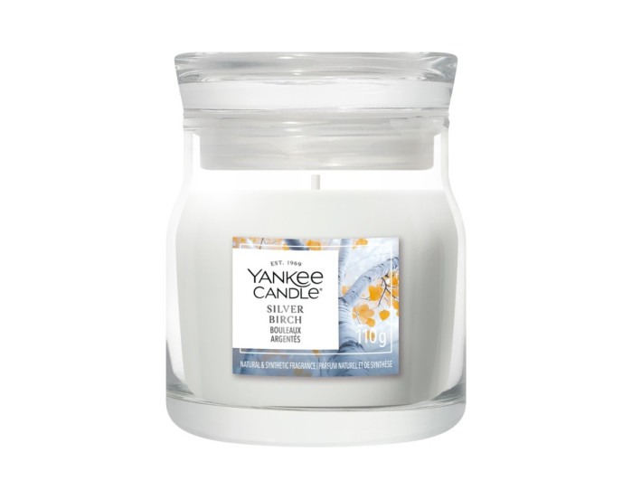 detail Yankee Candle Silver Birch, signature malá svíčka 110g