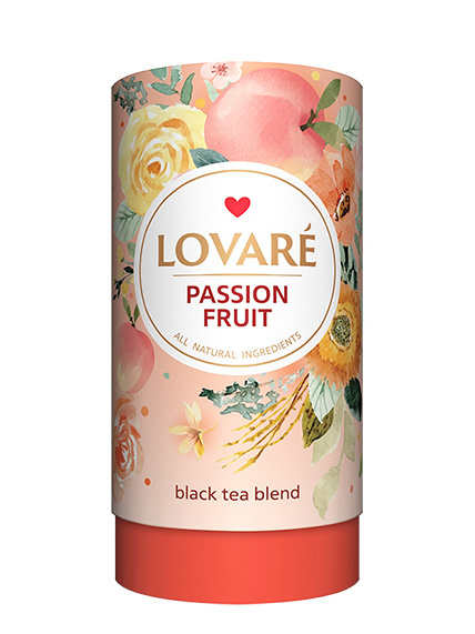 detail LOVARÉ Tubus 80 g PASSION FRUIT, sypaný černý čaj s příchutí