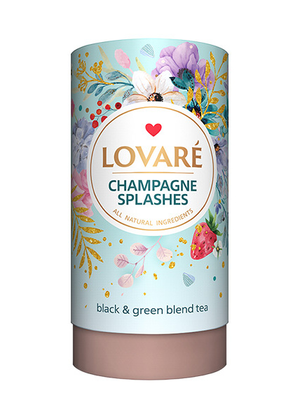 detail LOVARÉ Tubus 80 g CHAMPAGNE SPLASHES, sypaný černý a zelený čaj