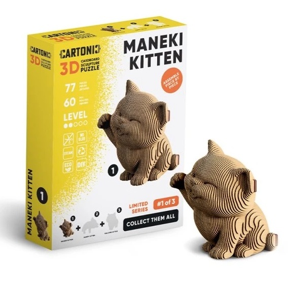 detail Cartonic 3D PUZZLE - MANEKI KITTEN, 77 dílků, LEVEL2